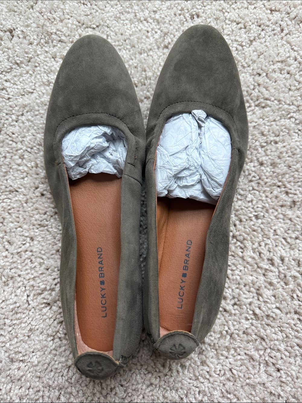 Lucky Brand Olive Suede Round-Toe Ballet Flats